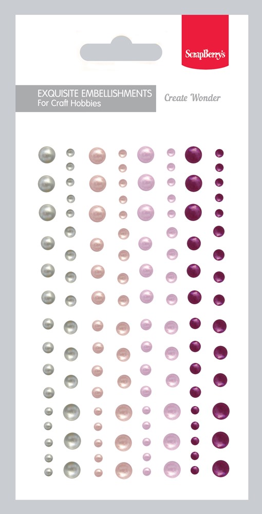 Adhesive halfpearls set 04, 120pcs, 4 colours, 3-6mm