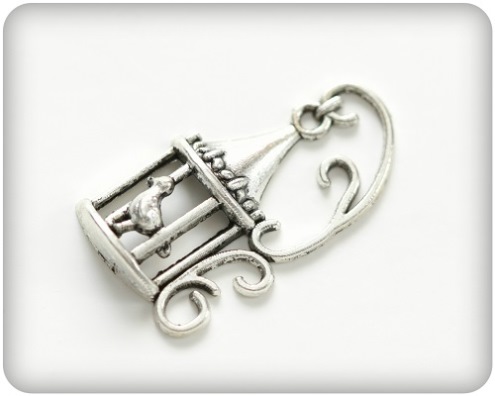 Charms set CAGE WITH THE BIRD silver 35*20 mm, 10pcs