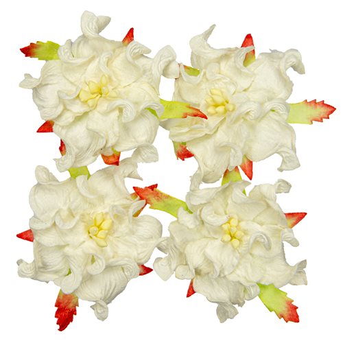 Handmade mulberry Gardenia, dia ~5cm, 4 pcs, WHITE