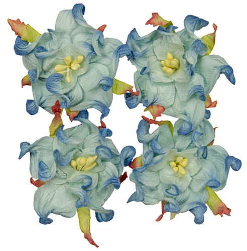 Handmade mulberry Gardenia, dia ~5cm, 4 pcs, 2-TONES DARK BLUE