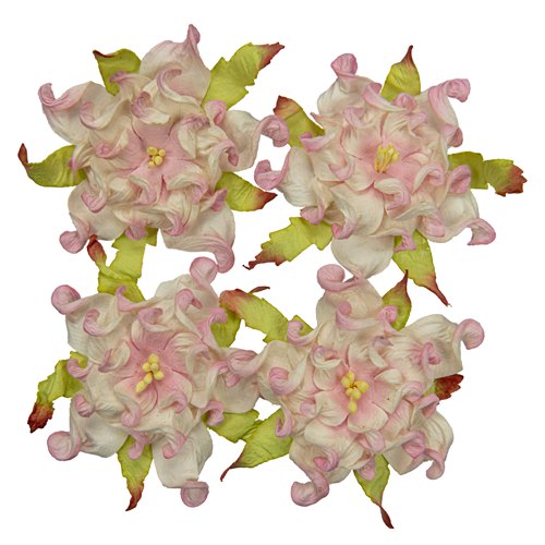 Handmade mulberry Gardenia, dia ~7cm, 4 pcs, WHITE-PINK