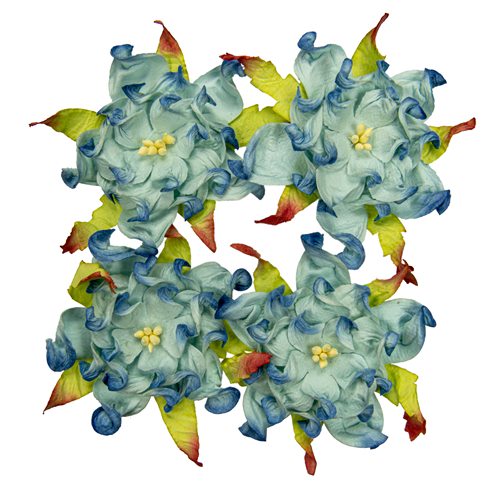 Handmade mulberry Gardenia, dia ~7cm, 4 pcs, 2-TONES DARK BLUE