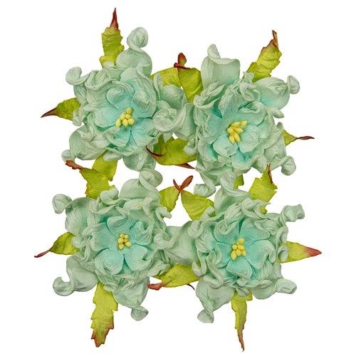 Handmade mulberry Gardenia, dia ~7cm, 4 pcs, TURQUISE
