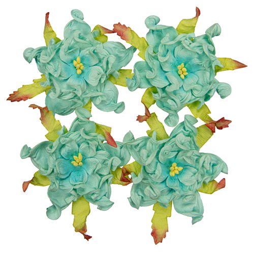 Handmade mulberry Gardenia, dia ~7cm, 4 pcs, SKY BLUE