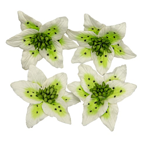 Handmade mulberry Lily, dia ~5cm, 4 pcs, WHITE-GREEN Handmade mulberry Lily, dia ~5cm, 4 pcs, WHITE-GREEN