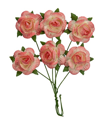 Handmade mulberry Jubilee roses, dia ~2,5cm, stem 6cm, 6 pcs, WHITE-ROSE Handmade mulberry Jubilee roses, dia ~2,5cm, stem 6cm, 6 pcs, WHITE-ROSE