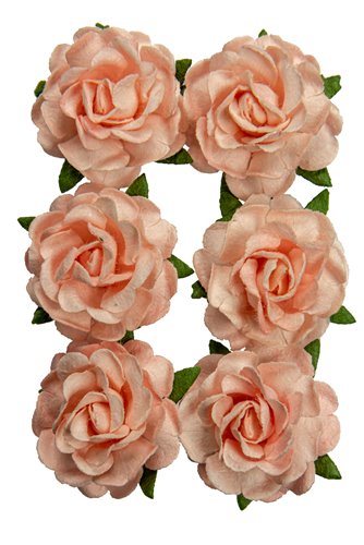 Handmade mulberry Jubilee roses, dia ~3cm, stem 6cm, 6 pcs, SALMON