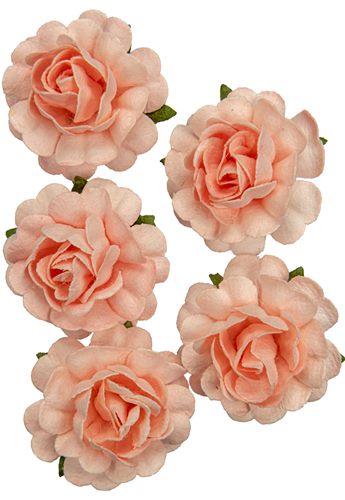 Handmade mulberry Jubilee roses, dia ~3,8cm, stem 6cm, 5 pcs, SALMON Handmade mulberry Jubilee roses, dia ~3,8cm, stem 6cm, 5 pcs, SALMON