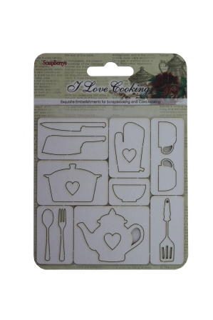 I Love Cooking 10x10 cm Chipboard Elements No. 3 I Love Cooking 10x10 cm Chipboard Elements No. 3