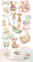Extras to Cut Set 30,5x15 cm Hello Baby – Girl, 250 gsm, mirror print (8 sheets, 8 designs, 1x8 double-sided sheets)