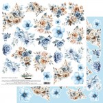 Double-sided paper 30,5x30,5 cm In Shades Of Blue – flowers - extras to cut, mirror print, 250 gsm (1 sheet)