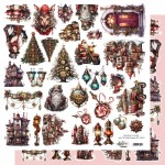 Double-sided paper 30,5x30,5 cm Steampunk Time – Christmas– extras to cut, mirror print, 250 gsm (1 sheet)