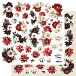 Double-sided paper 30,5x30,5 cm Wonderful Christmas Time – flowers - extras to cut, mirror print, 250 gsm (1 sheet)