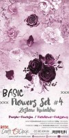 Basic Flowers Set 4, Purple-Fuchsia, extras to cut, 15,5x30,5cm, mirror print (18 sheets, 6 designs, 3x6 double-sided sheets + bonus design on the cover, 250g)
