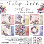 Paper Collection Set 20,3x20,3cm Tulip Love, 190 gsm (24 sheets, 12 designs, 4x6 double-sided sheets + 4x bonus design on the cover)