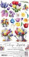 Extras to Cut Set – Flowers – Tulip Love,15,75x30,5cm, mirror print, 250 gsm (18 sheets, 9 designs, 2x9 double-sided sheets + 2x bonus on the cover)