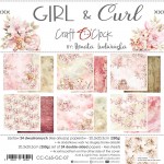 Paper Collection Set 20,3x20,3cm Girl & Curl, 250 gsm (24 sheets, 12 designs, 4x6 double-sided sheets + 4x bonus design on the cover)