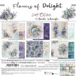 Paper Collection Set 20,3x20,3cm Flowers Of Delight, 250 gsm (24 sheets, 12 designs, 4x6 double-sided sheets + 4x bonus design on the cover)