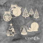 Set of Chipboard Christmas Tree with 2 shakers 0884 (largest 11x9,5x0,15cm)