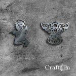 Set of mirrored silver plexiglass Angels (2 pcs, 2 designs, 6x8 cm)