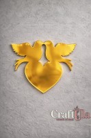 Mirrored gold plexiglass Pigeons with Heart (1 pcs, 5,5x4,5cm)
