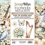 Pop Up Paper Pad 15x15cm Flowers Melody – elements to cut, 190 gsm (24 sheets, 12 designs, 4x6 double-sided sheets, 2 bonus designs)