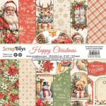 Paper Collection Set 20,3x20,3cm Happy Christmas, 250 gsm (12 sheets, 12 designs, 2x6 double-sided sheets, 2 bonus designs)
