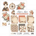 Paper Collection Set 15x15cm Lady in Japan, 250 gsm (24 sheets, 12 designs, 4x6 double-sided sheets, 2 bonus designs)
