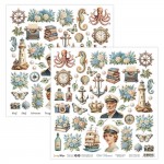 Double-sided paper 30,5x30,5cm Old Marina – 07, elements to cut, mirror/pop-up print, 190 gsm (1 sheet)