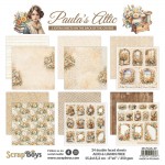 Paper Collection Set 15x15cm Paula’s Attic, 250 gsm (24 sheets, 12 designs, 4x6 double-sided sheets, 2 bonus designs)