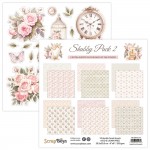 Paper Collection Set 20,3x20,3cm Shabby Pack 2, 250 gsm (12 sheets, 12 designs, 2x6 double-sided sheets, 2 bonus designs)