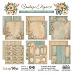 Paper Collection Set 15x15cm Vintage Elegance, 250 gsm (24 sheets, 12 designs, 4x6 double-sided sheets, 2 bonus designs)