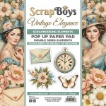 Pop Up Paper Pad 15x15cm Vintage Elegance – elements to cut, 190 gsm (24 sheets, 12 designs, 4x6 double-sided sheets, 2 bonus designs)