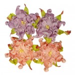 Handmade mulberry Gardenia, dia ~7cm, 4 pcs (2x SALMON, 2x LILAC)